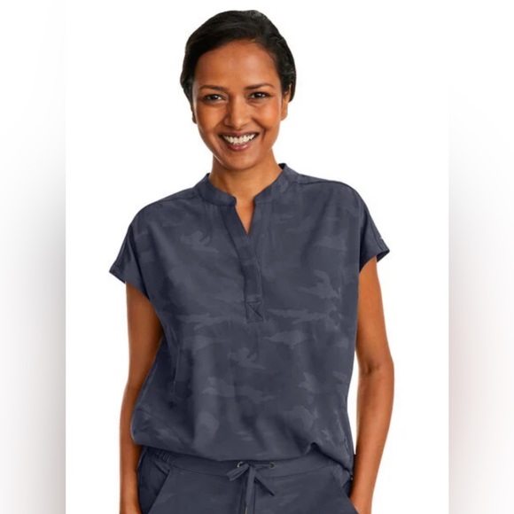 healing hands Tops Camo Healing Hands Black Scrub Top With Mandarin